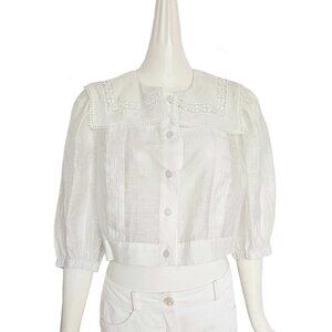SANDRO WHITE NORMANDIE LACE TRIM SHIRT (3)